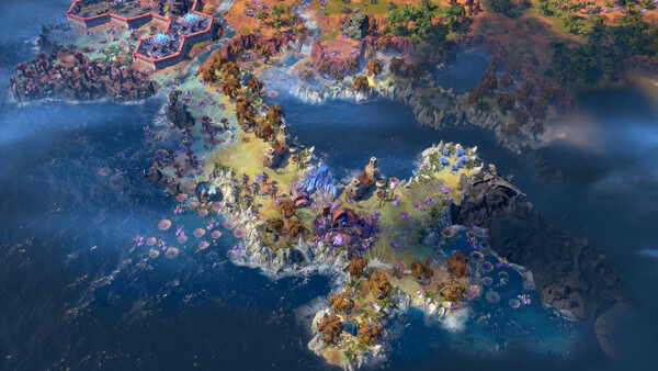 A vibrant ENDLESS Legend 2 screenshot showcasing a colorful fantasy island with diverse terrain and glowing flora.