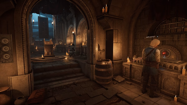 A screenshot from Escape Simulator 2 showing a player solving a puzzle in a dimly lit medieval-themed room with candles.