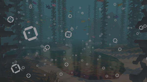 Underwater scene screenshot from Unturned, showing kelp, colorful fish, and bubbles against a deep, murky backdrop.