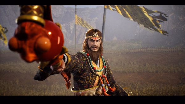 DYNASTY WARRIORS 3: Complete Edition Remastered screenshot showing a bearded warrior pointing a red weapon in a battlefield.