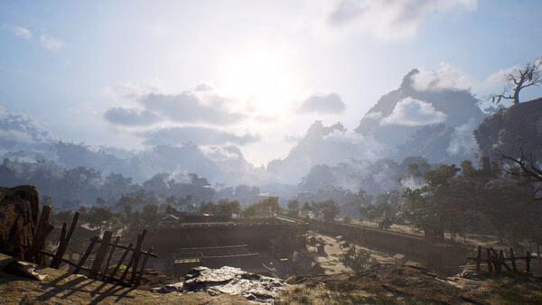 DYNASTY WARRIORS 3: Complete Edition Remastered screenshot of a misty mountain valley and sun