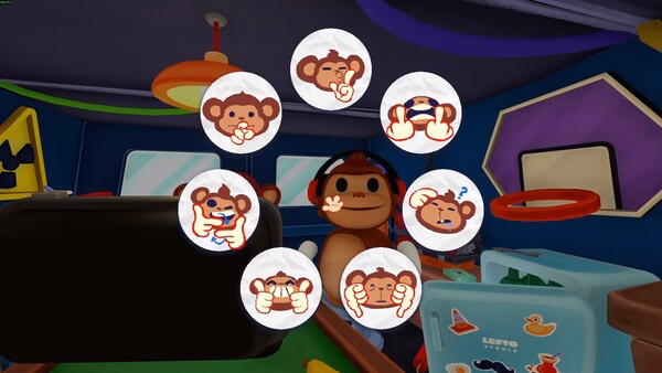 BOMBANANA! screenshot showing a monkey with headphones surrounded by floating monkey emoji icons.