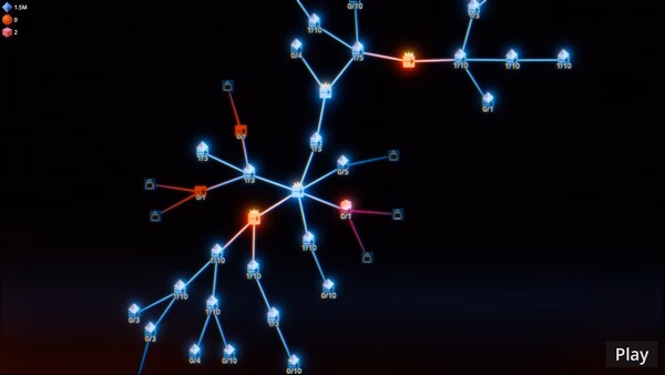A screenshot of the game Sir, We Have an Orc Problem showing a glowing blue skill tree with red nodes.