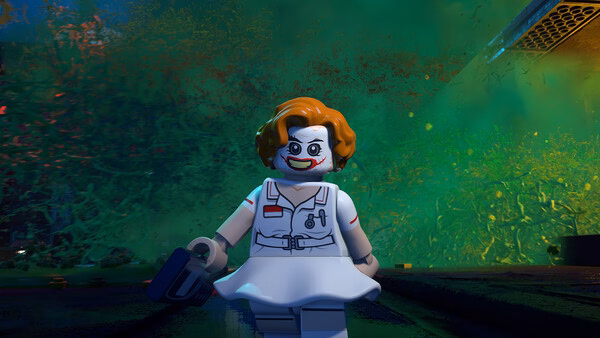 LEGO® Batman™: Legacy of the Dark Knight screenshot: A character in a nurse outfit stands amidst a swirling green background.