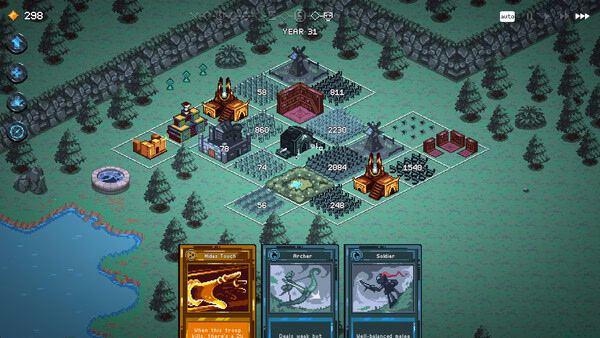 A screenshot from 9 Kings showing a strategic game board with buildings, resource icons, and player cards in view.